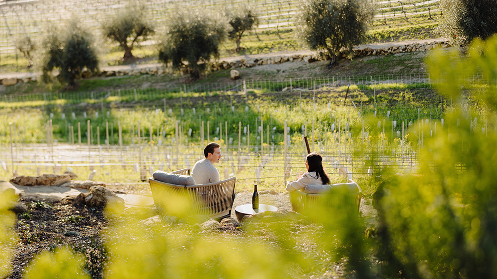 Couple tasting in a private alcove in the Grove